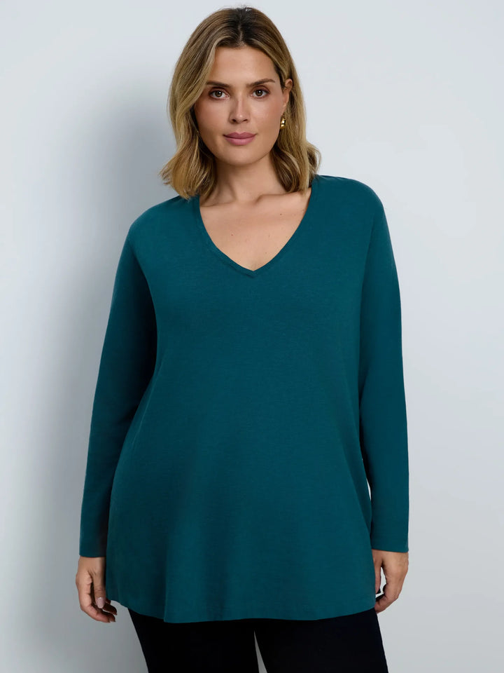 Neele Damen Longline-Top mit V-Ausschnitt und ausgestelltem Schnitt