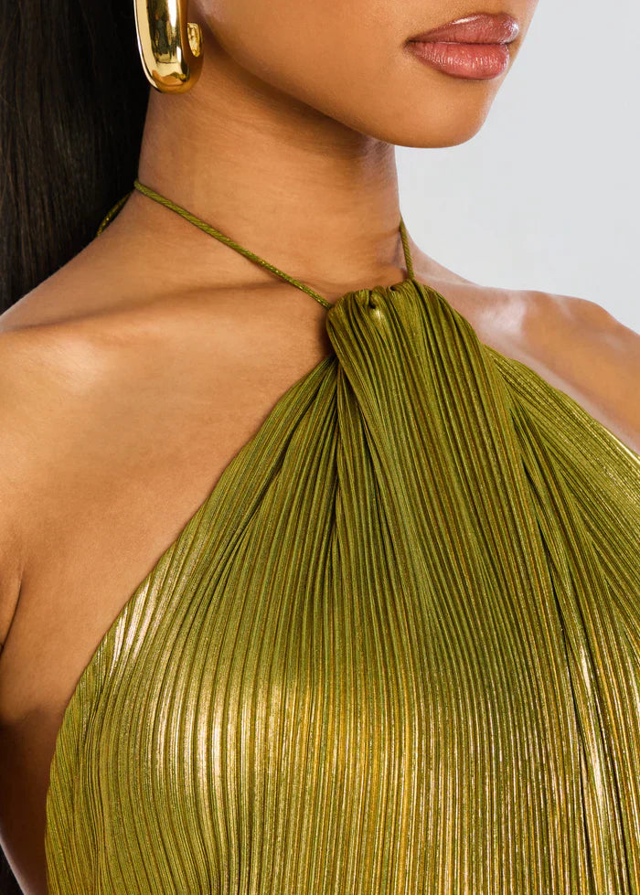 Dames maxi-jurk met halterhals en beensplit