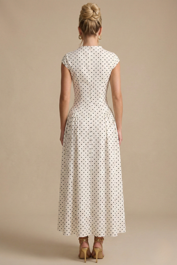 Dames maxi-jurk met ronde hals en polkadotprint