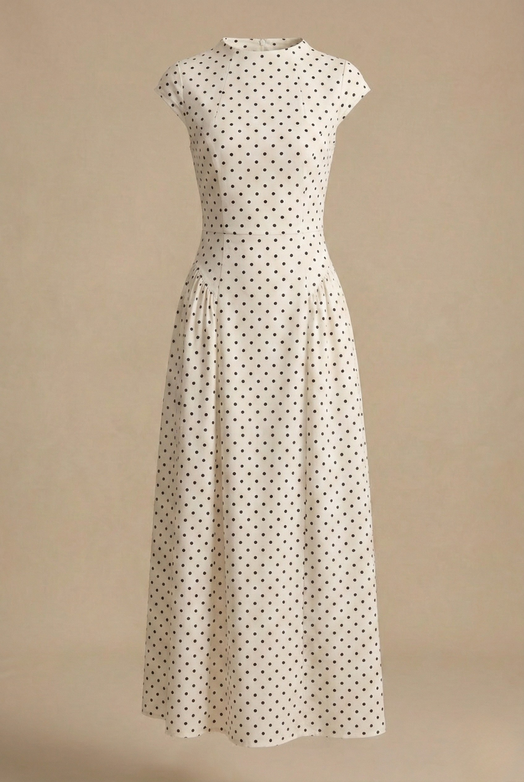 Dames maxi-jurk met ronde hals en polkadotprint