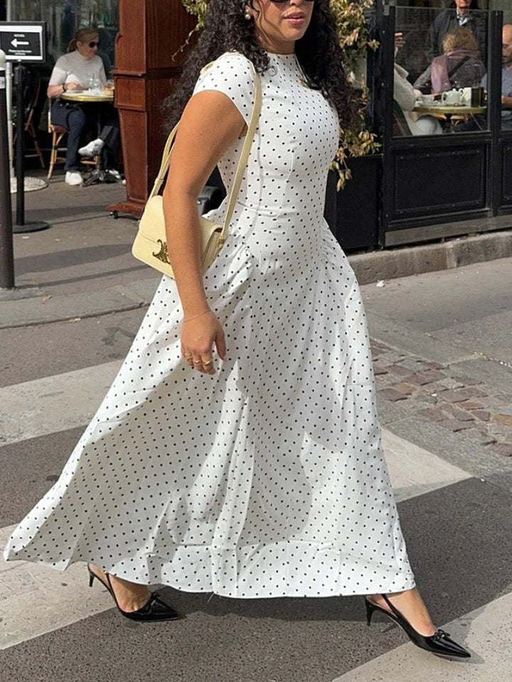 Dames maxi-jurk met stippenprint, kapmouwtjes en zonder sluiting