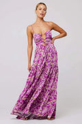 Damen Maxikleid mit Blumenmuster und Aussparungen mit Stufenrock und Spaghettiträgern