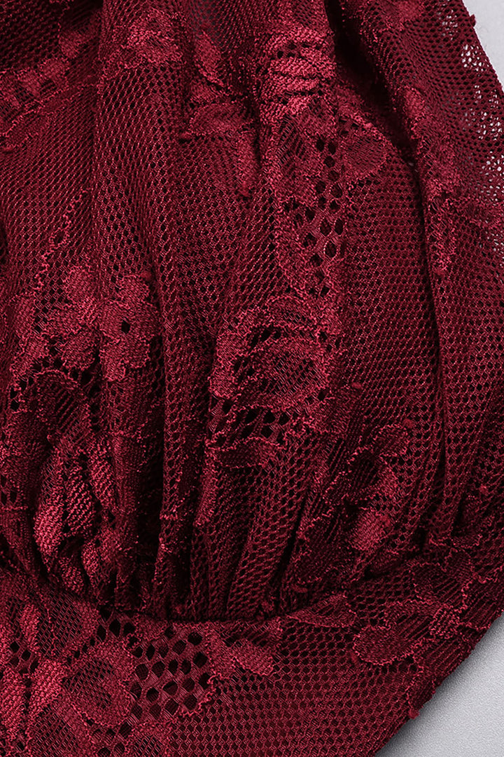 Dames maxi-jurk met één schouder, kanten patroon en geplooide rok