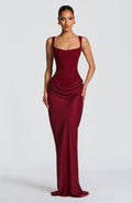 Damen Maxikleid mit Korsettoberteil und Breiten Schulterträgern
