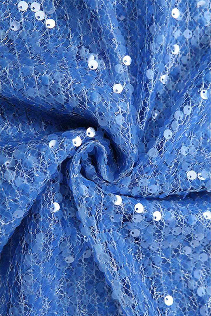 Dames maxi-jurk met pailletten, gekruiste halterbandjes en asymmetrische rucheszoom