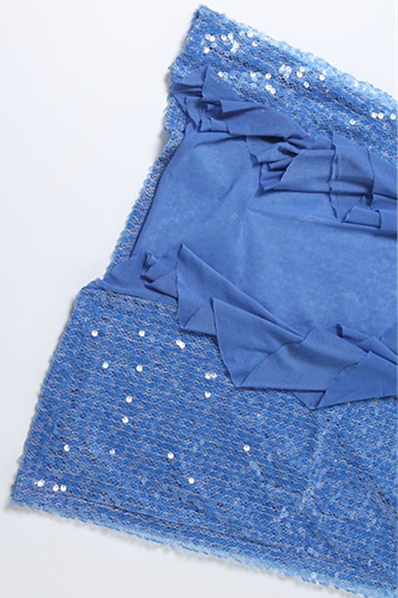 Dames maxi-jurk met pailletten, gekruiste halterbandjes en asymmetrische rucheszoom