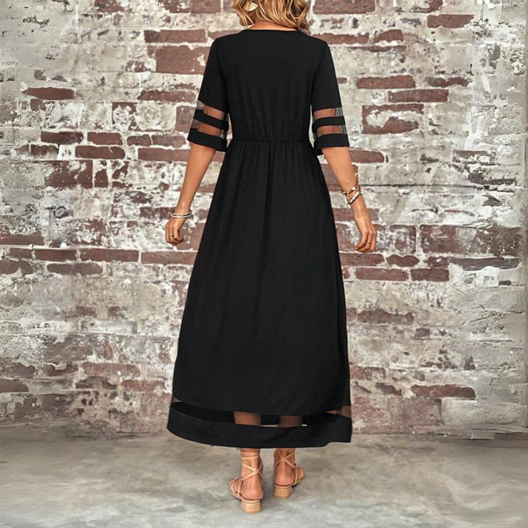 Damen Maxikleid mit Rundhalsausschnitt und Mesh-Streifen