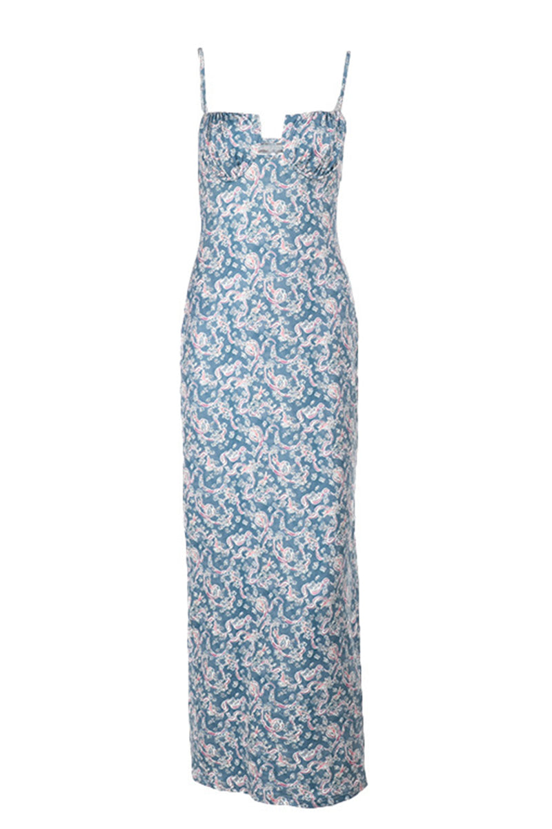 Dames maxijurk met spaghettibandjes en paisleyprint