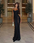 Damen Maxikleid mit Spaghettiträgern und seitlichen Spitzenpaneelen