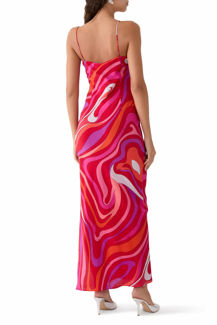 Maxijurk voor dames met spaghettibandjes en V-hals met patroon