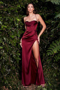 Damen Maxikleid mit Spaghettiträgern Wasserfallausschnitt und hohem Seitenschlitz