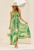 Maxi-jurk voor dames met V-hals en spaghettibandjes, open rug en asymmetrische zoom
