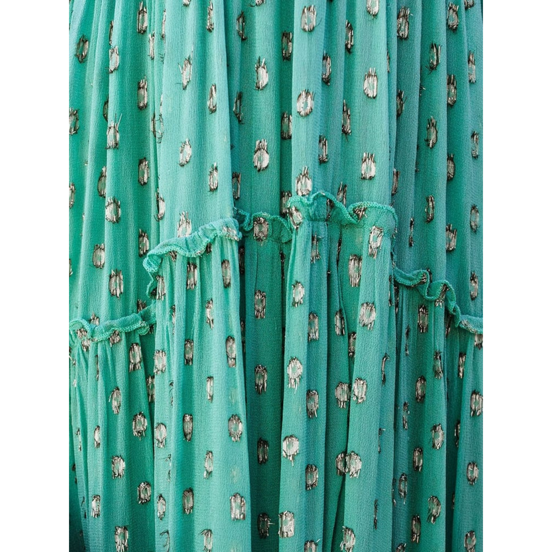 Dames maxi-jurk met V-hals, spaghettibandjes en gelaagde rok