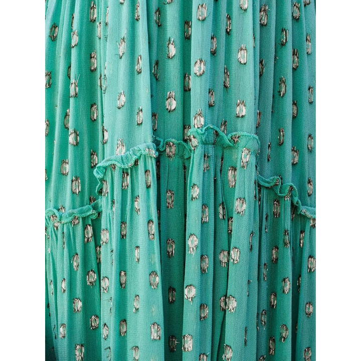 Dames maxi-jurk met V-hals, spaghettibandjes en gelaagde rok