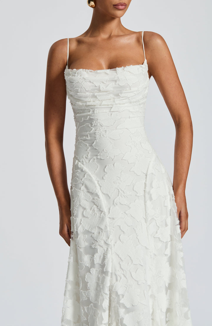 Damen Maxikleid mit Wasserfallausschnitt Spaghettiträgern Blumenmuster und Schnürung am Rücken