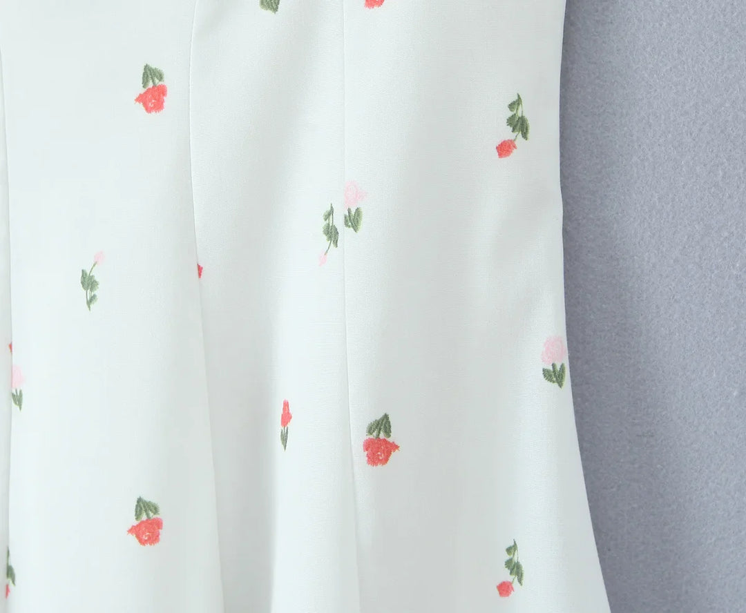 Dames midi-jurk met sweetheart-halslijn, strikbandjes en bloemenprint
