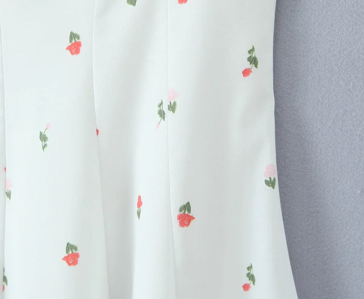 Dames midi-jurk met sweetheart-halslijn, strikbandjes en bloemenprint