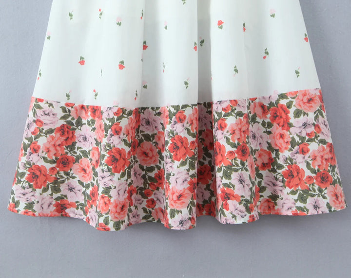 Dames midi-jurk met sweetheart-halslijn, strikbandjes en bloemenprint