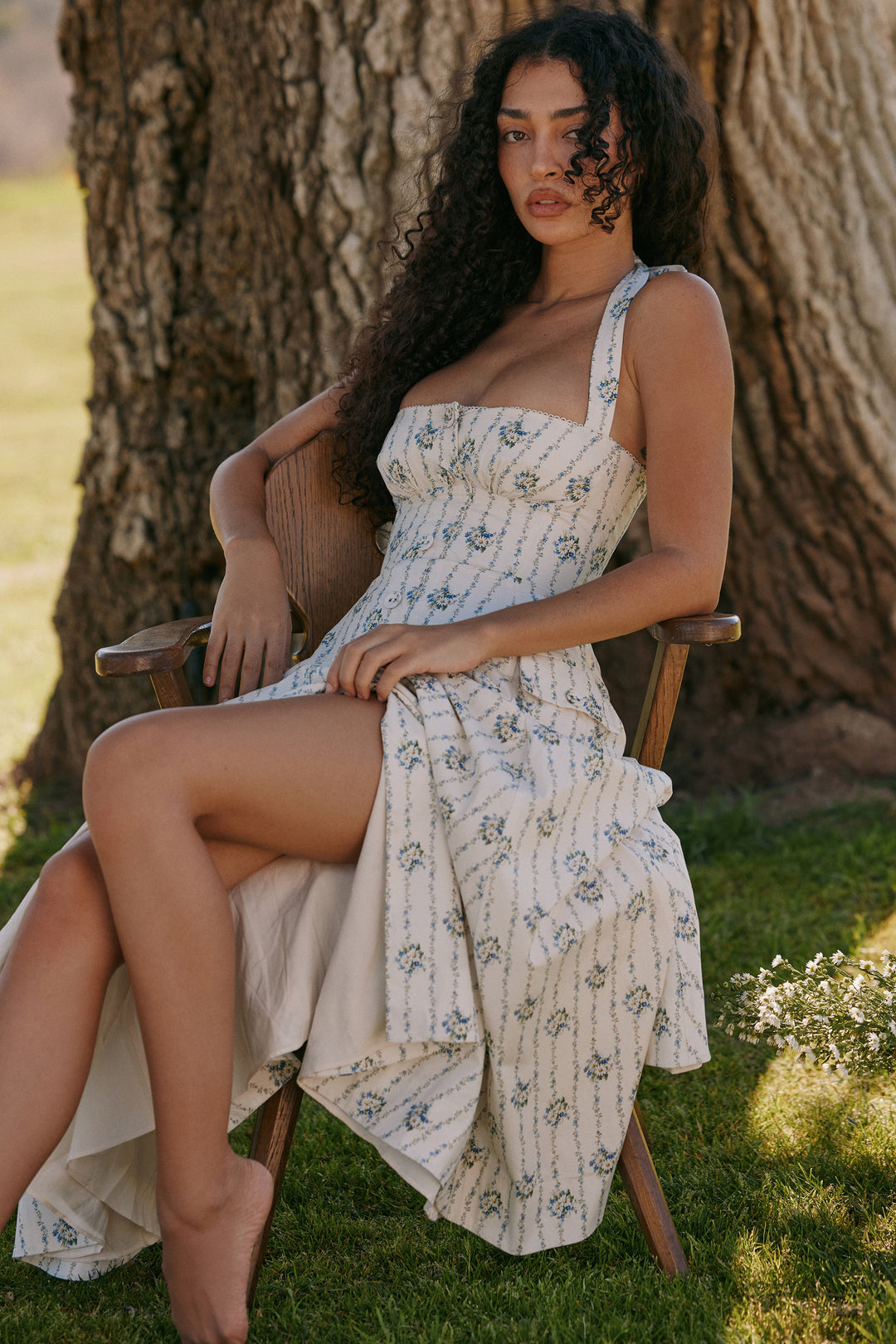 Dames midi-jurk met sweetheart-halslijn, halterbandjes, bloemenprint en A-lijn rok