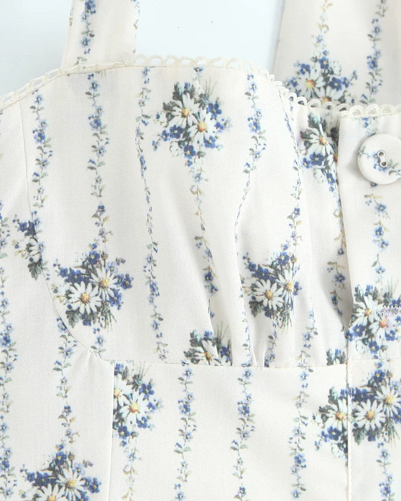 Dames midi-jurk met sweetheart-halslijn, halterbandjes, bloemenprint en A-lijn rok