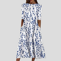 Damen Midi Kleid mit Allover-Muster und rundem Halsausschnitt mit Dreiviertelärmeln und Seitentaschen