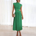 Damen Midikleid mit gerafftem Oberteil Kappenärmeln und seitlichen Taillenausschnitten