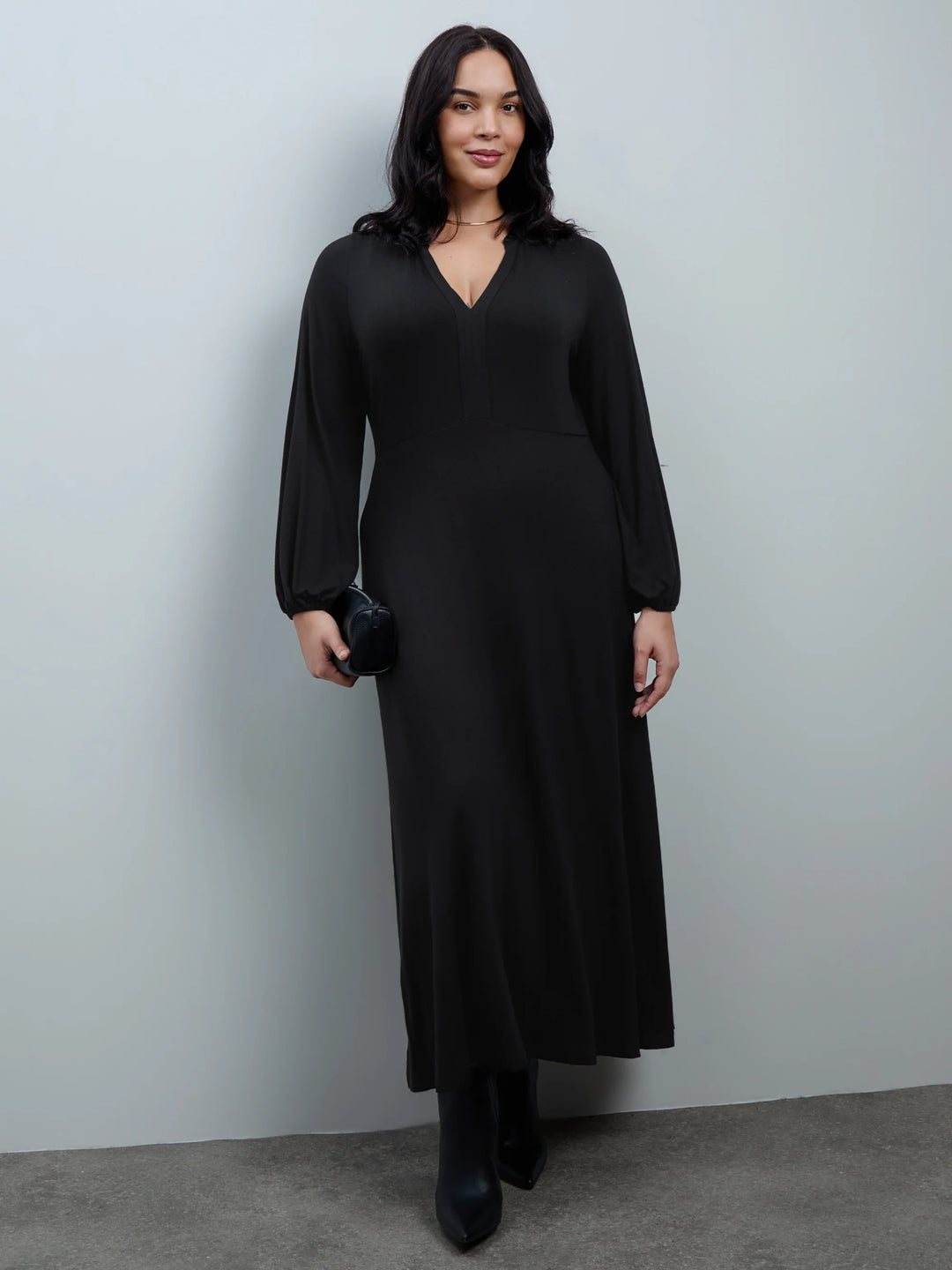 Merit Damen Midikleid mit Rüschenkragen, Knopfleiste und Ballonärmeln