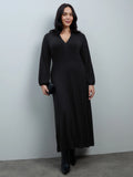 Merit | Damen Midikleid mit Rüschenkragen, Knopfleiste und Ballonärmeln