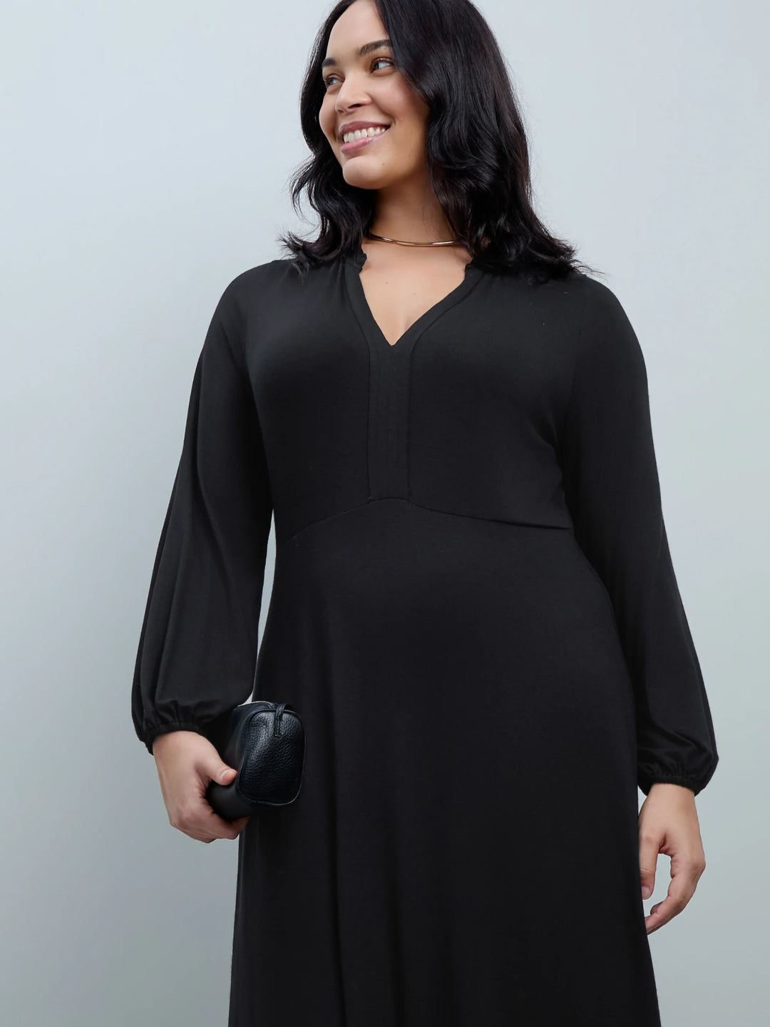 Merit Damen Midikleid mit Rüschenkragen, Knopfleiste und Ballonärmeln