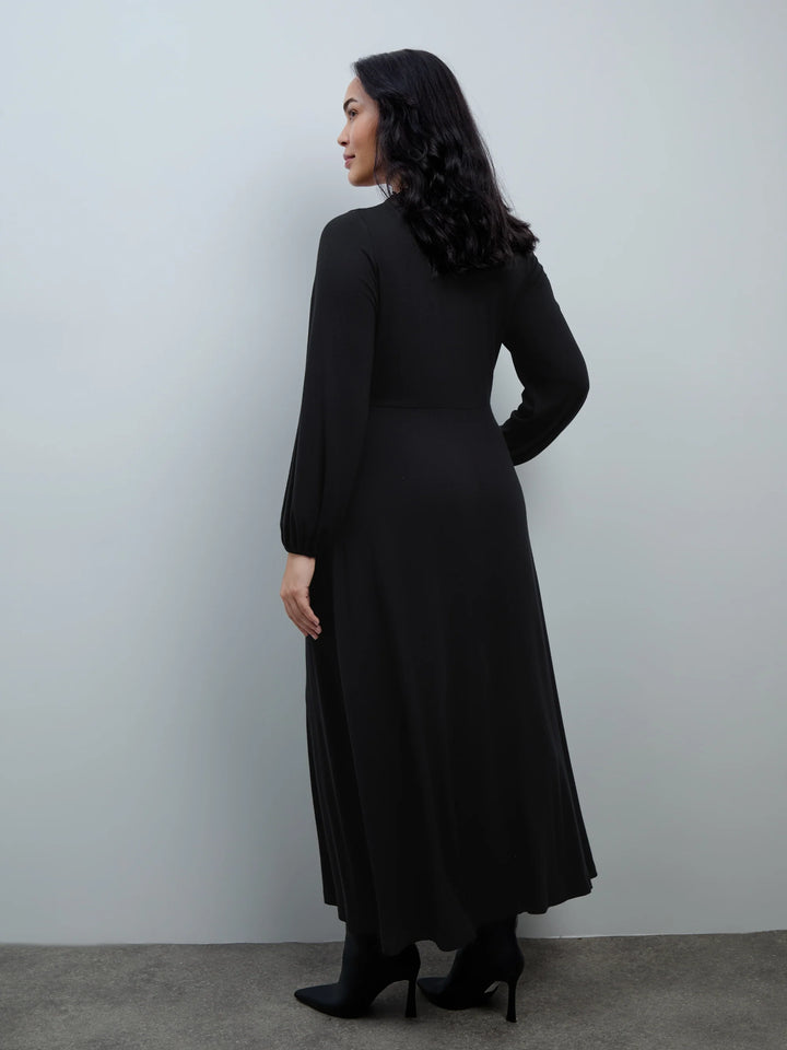 Merit Damen Midikleid mit Rüschenkragen, Knopfleiste und Ballonärmeln