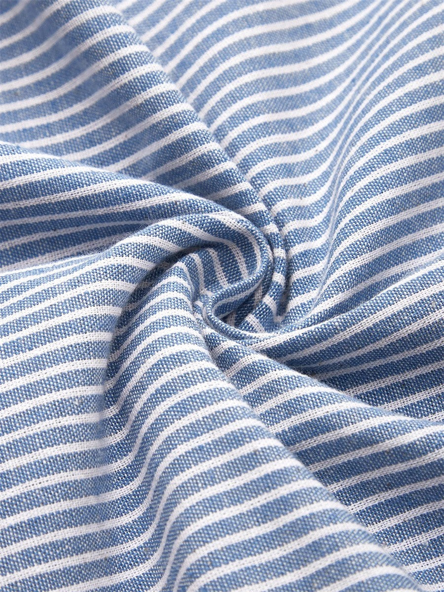 Damen Midikleid mit Rundhalsausschnitt kurzen Ärmeln Streifenmuster und Seitentaschen