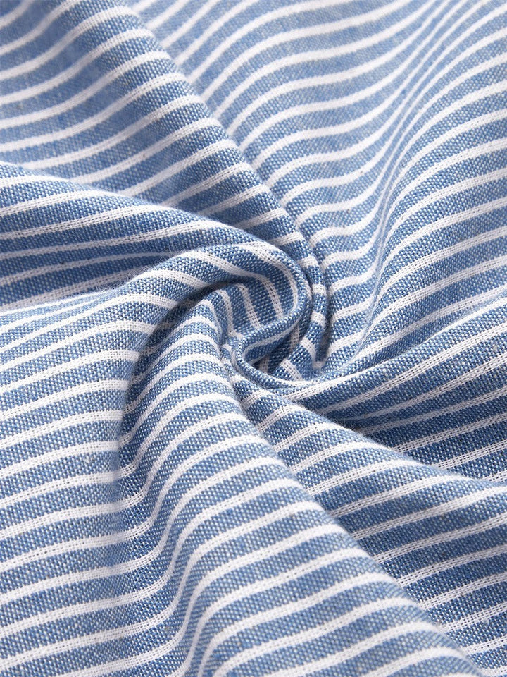 Damen Midikleid mit Rundhalsausschnitt kurzen Ärmeln Streifenmuster und Seitentaschen