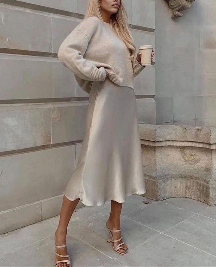 Damen Midirock mit A-Linien-Form und Hoher Taille