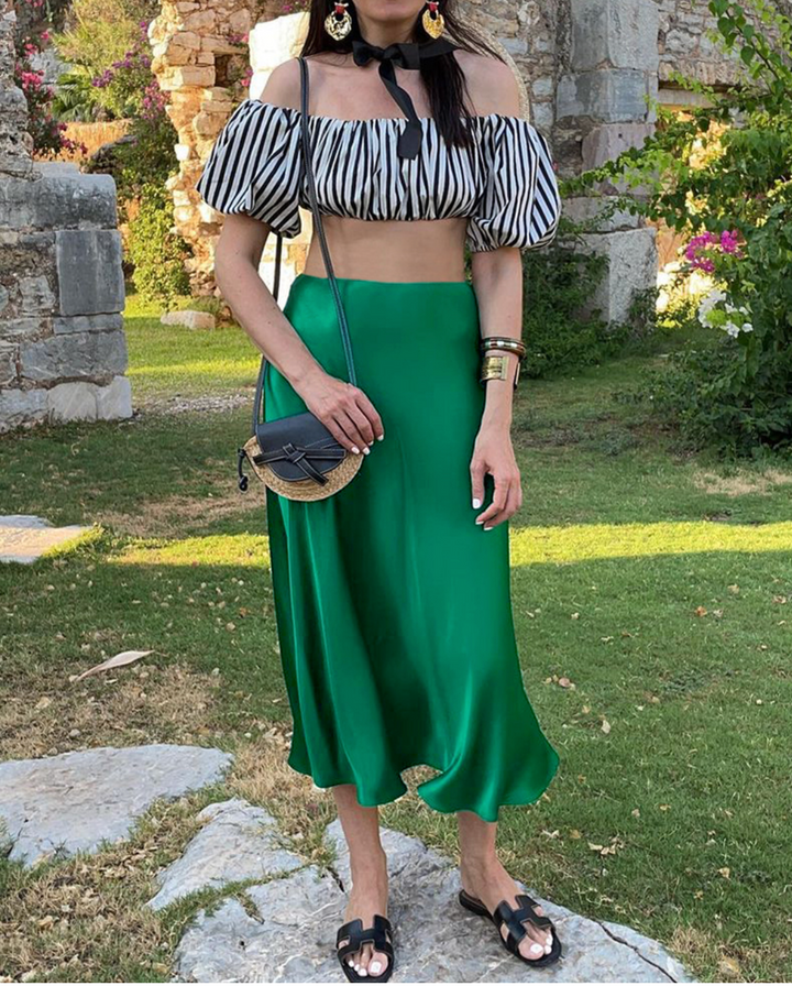 Damen Midirock mit A-Linien-Form und Hoher Taille