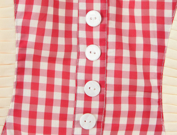 Dames minijurk met hartvormige halslijn, halterbandjes, knoopsluiting en ruitpatroon