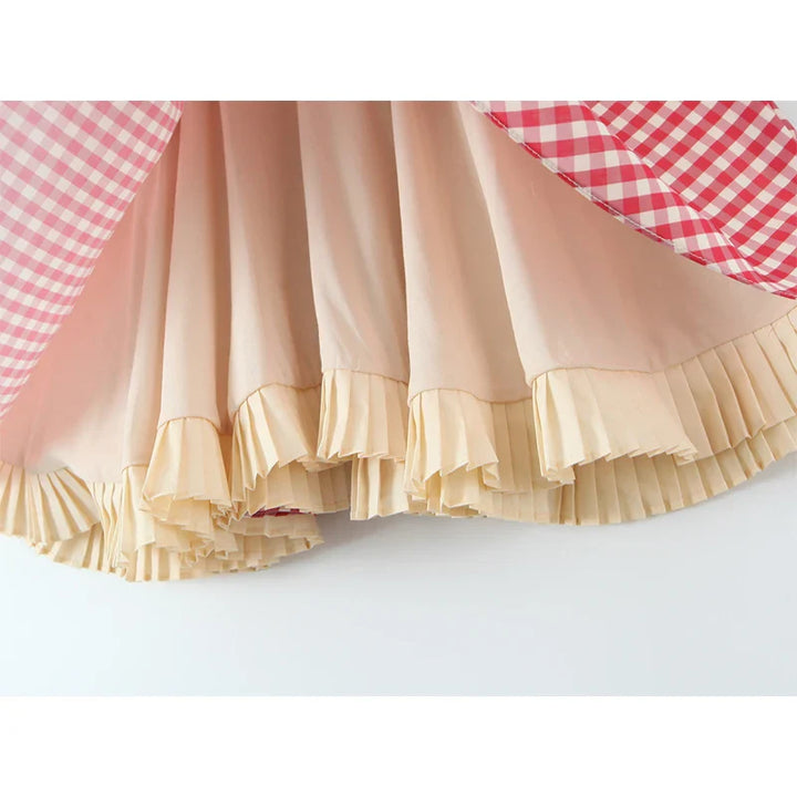 Dames minijurk met hartvormige halslijn, halterbandjes, knoopsluiting en ruitpatroon