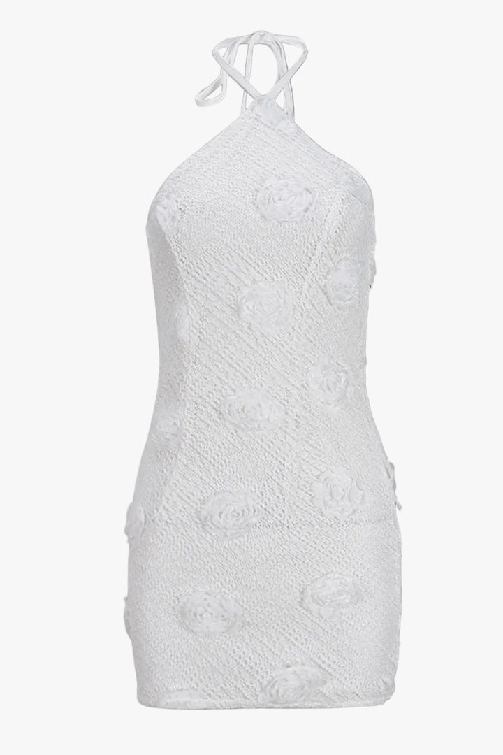 Dames minijurk met halterhals en 3D-rozenapplicaties