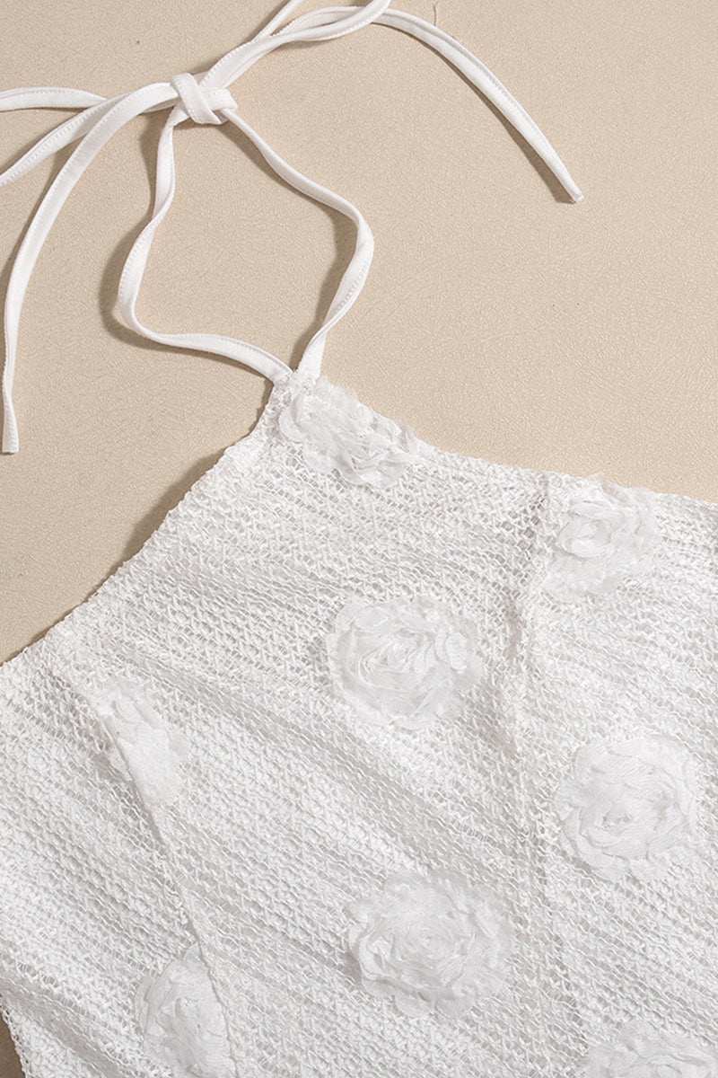 Dames minijurk met halterhals en 3D-rozenapplicaties