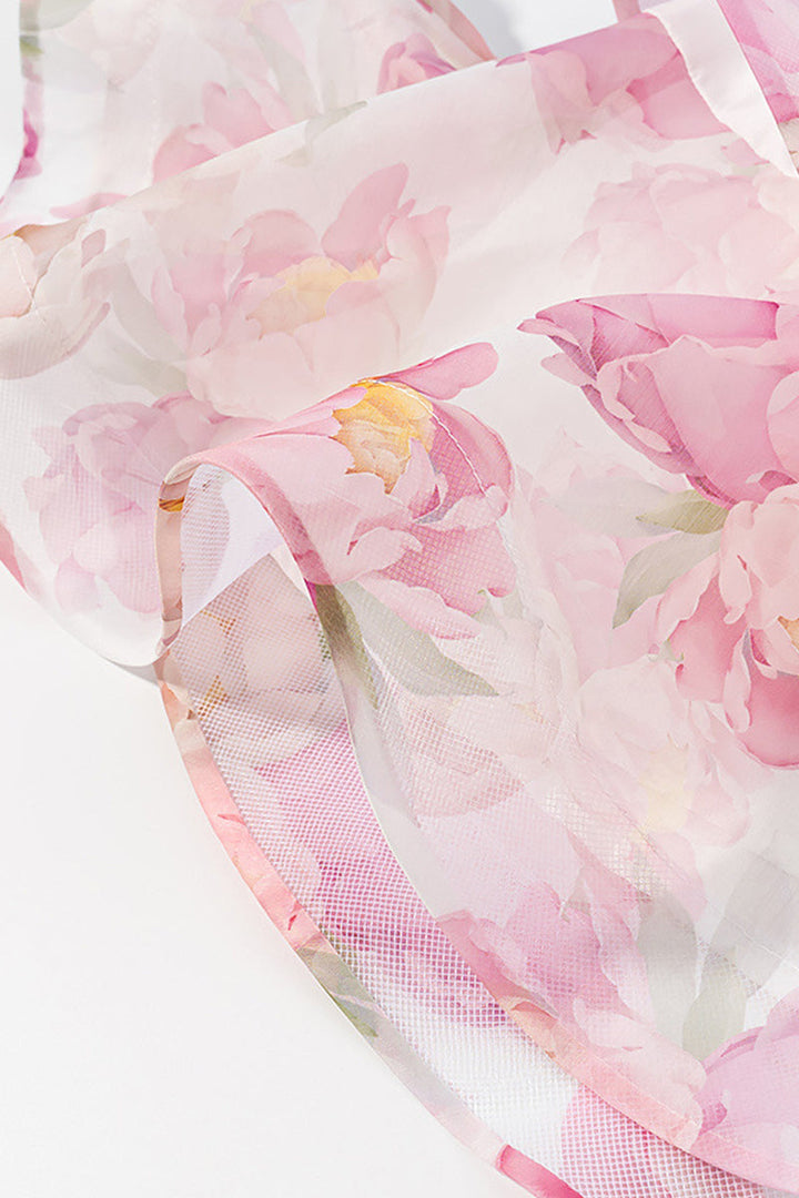 Dames minijurk met halterband en gegolfde kraag en gelaagde ruchesrok