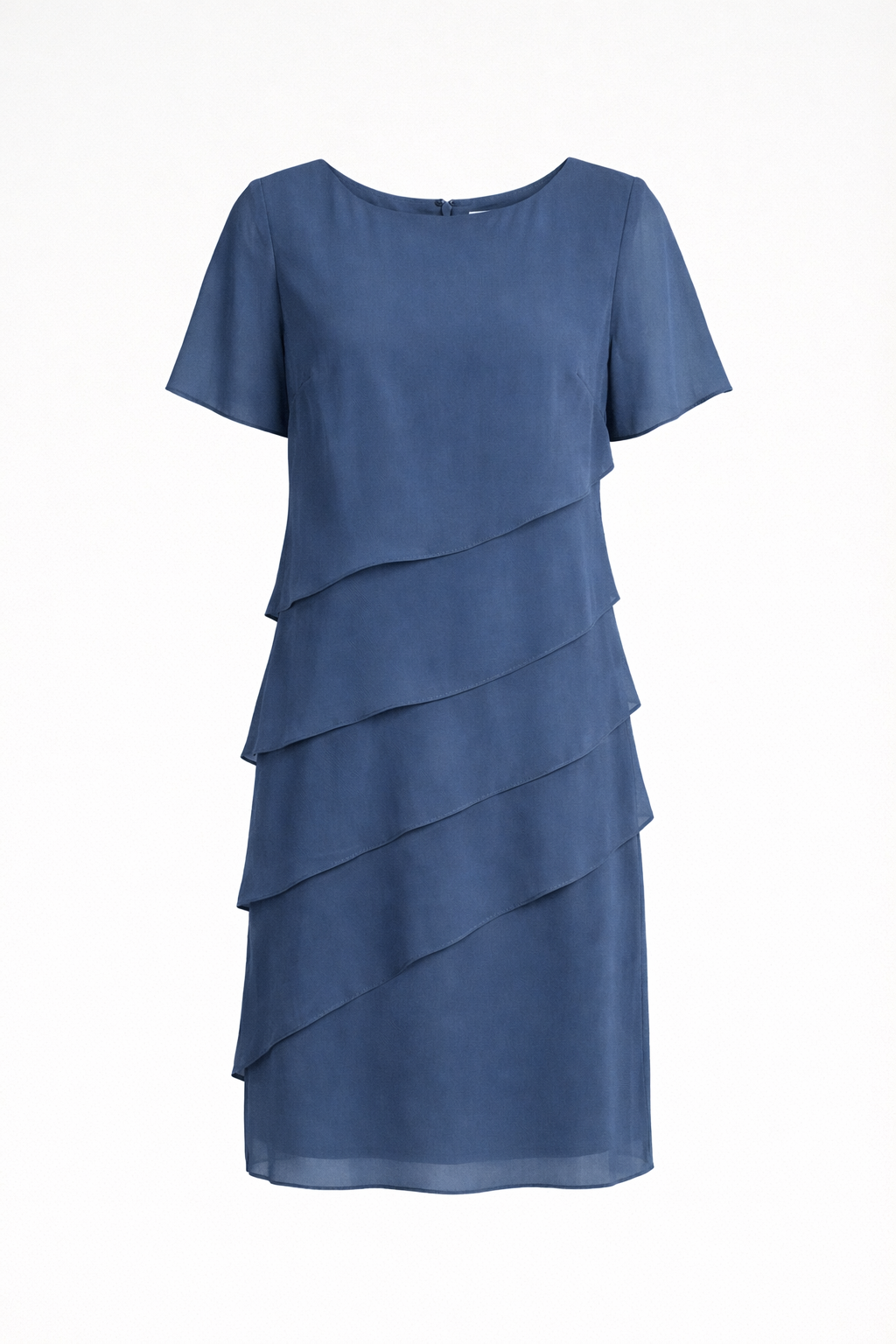 Damen Minikleid mit Rüschenlagen und rundem Halsausschnitt mit kurzen Ärmeln und Rückenreißverschluss