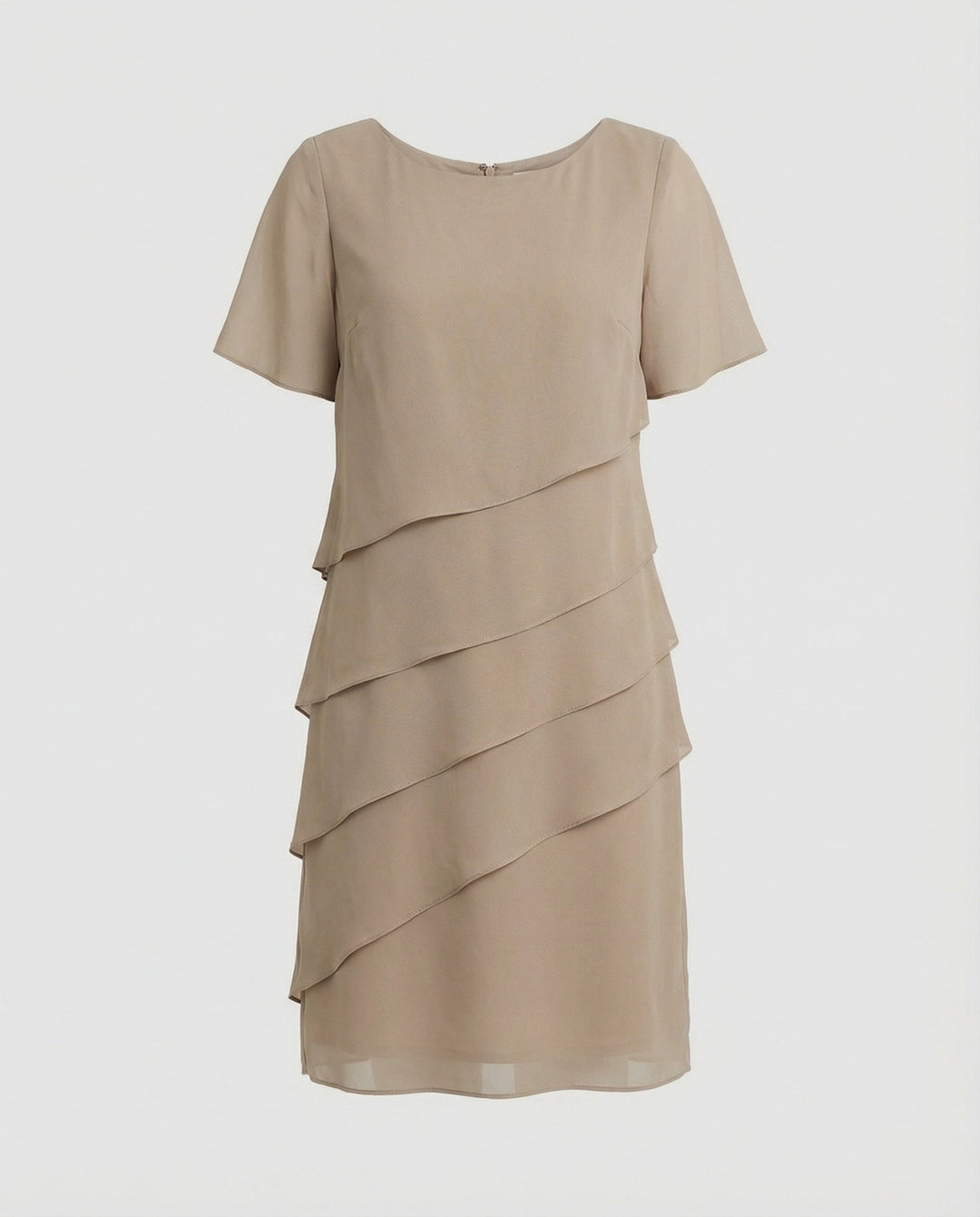 Damen Minikleid mit Rüschenlagen und rundem Halsausschnitt mit kurzen Ärmeln und Rückenreißverschluss