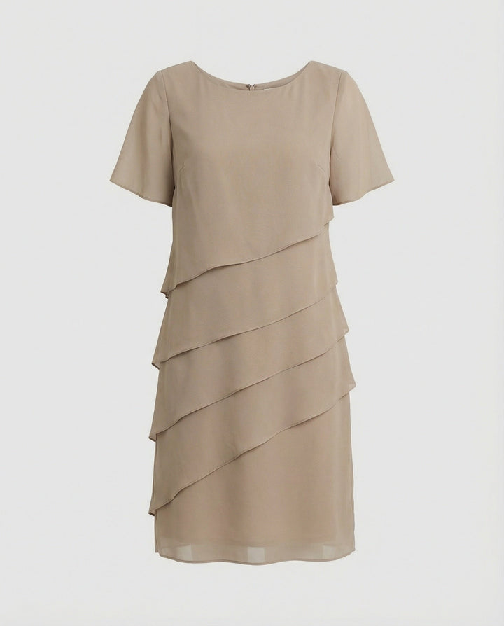 Damen Minikleid mit Rüschenlagen und rundem Halsausschnitt mit kurzen Ärmeln und Rückenreißverschluss
