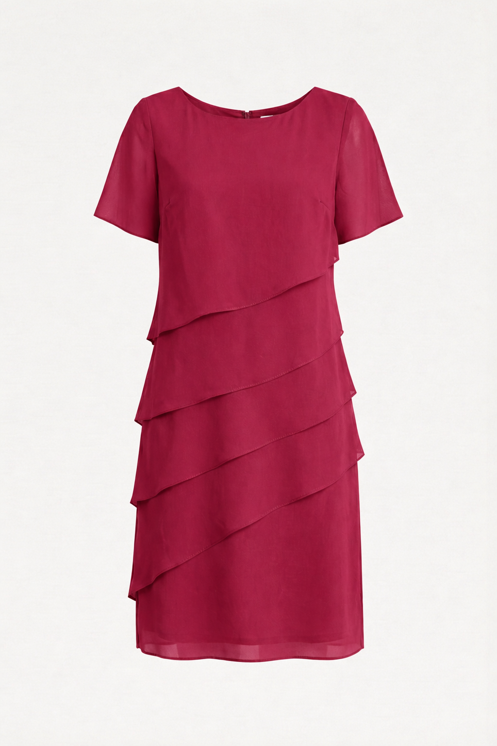 Damen Minikleid mit Rüschenlagen und rundem Halsausschnitt mit kurzen Ärmeln und Rückenreißverschluss