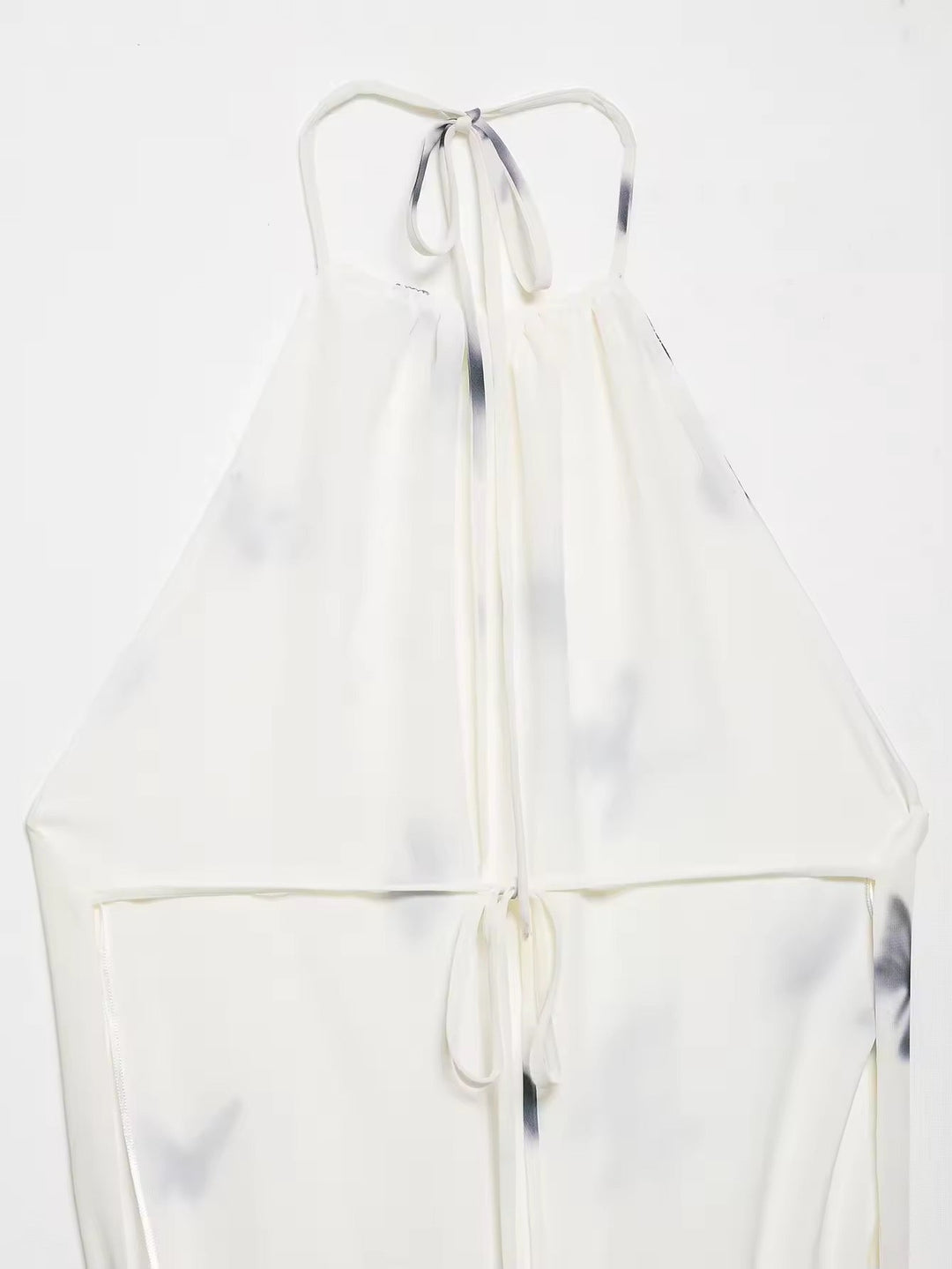 Dames halter maxi-jurk met vlinderprint en open rug met geplooide taille