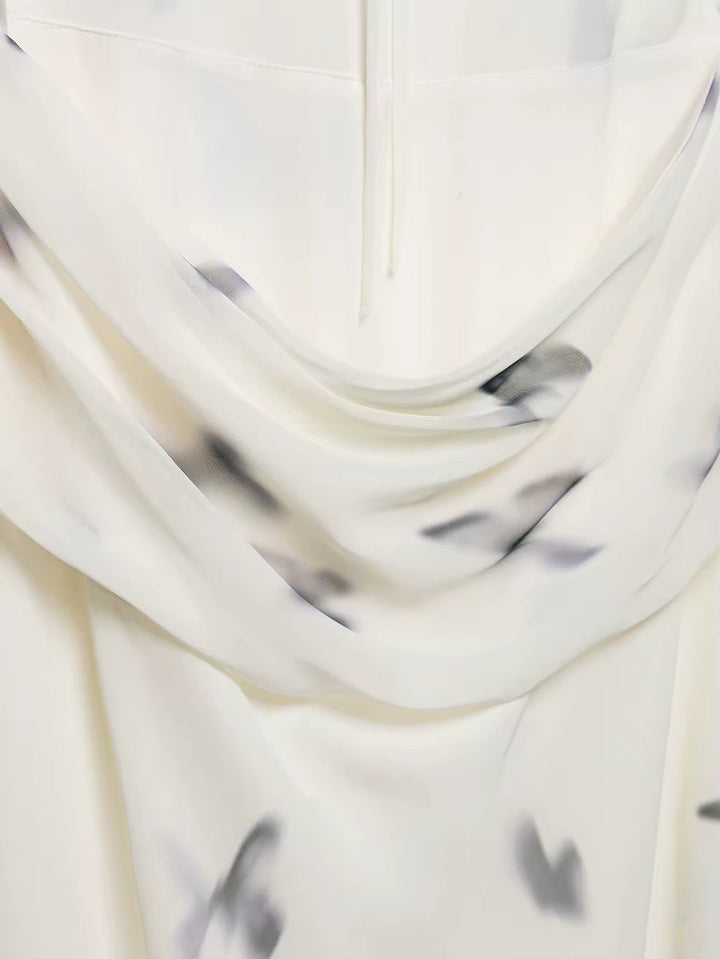 Dames halter maxi-jurk met vlinderprint en open rug met geplooide taille