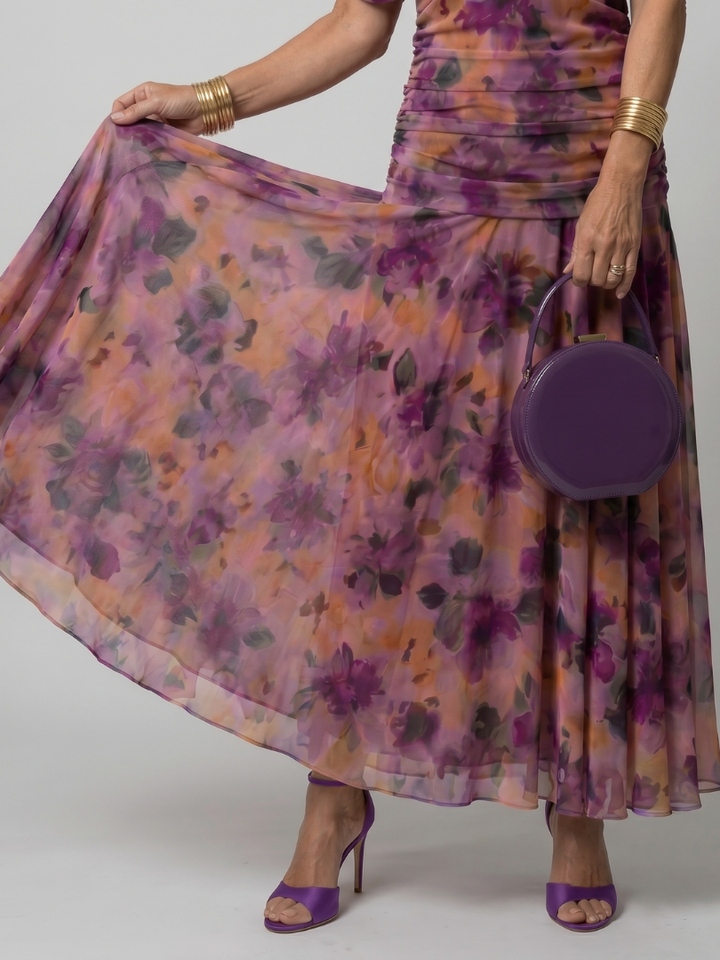 Dames off-shoulder maxi-jurk met gedrapeerde kraag en gerimpelde taille