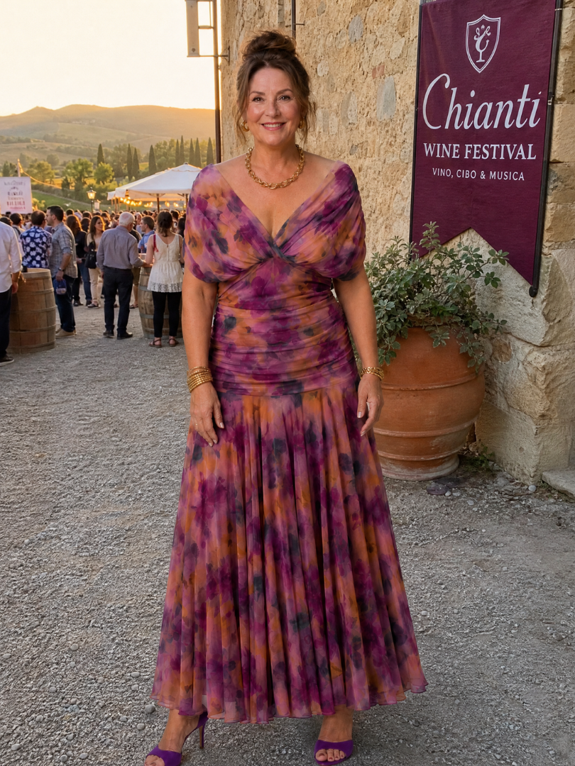 Dames off-shoulder maxi-jurk met gedrapeerde kraag en gerimpelde taille