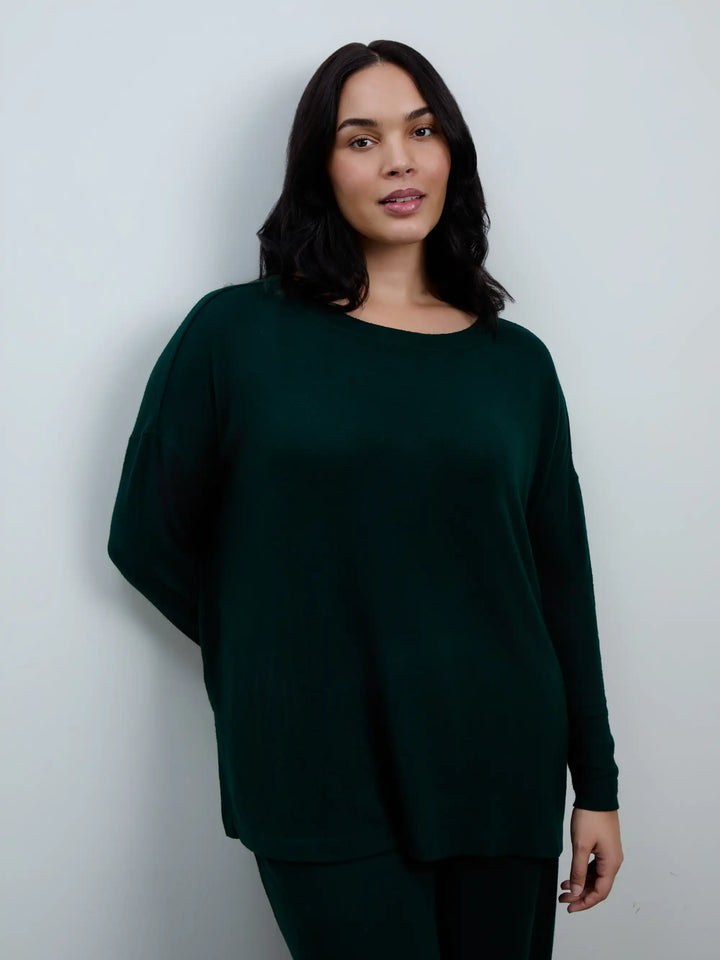 Enna Damen Oversize-Top mit Rundhalsausschnitt und Seitenschlitzen