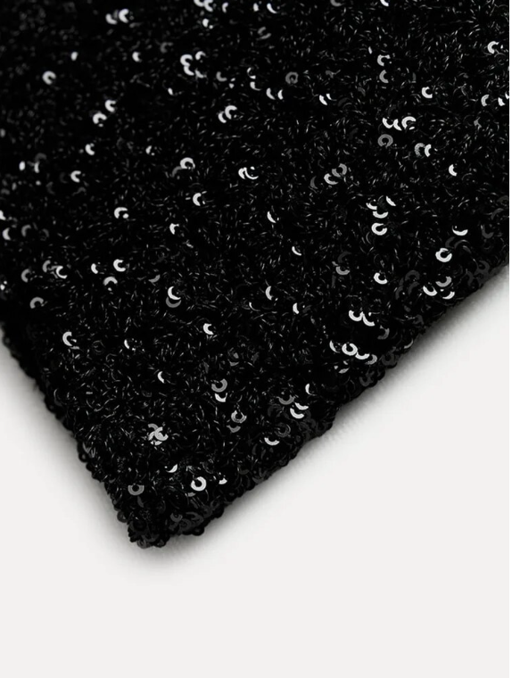 Damen Pailletten Minikleid mit Stehkragen und betonten Schultern