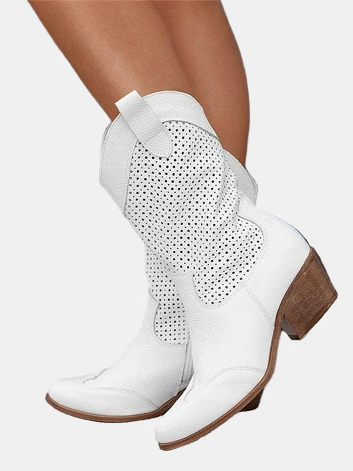 Clara | Damen Perforierte Stiefel Blockabsatz Wildlederoptik